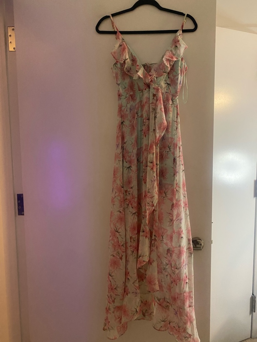 Floral Ruffle Maxi Dress in Mint and Pink